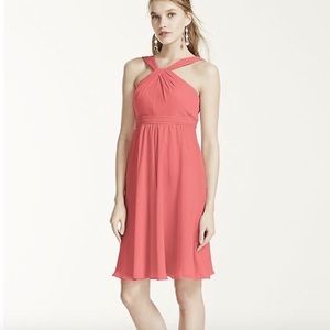 Short crinkle chiffon dress davids bridal halter
